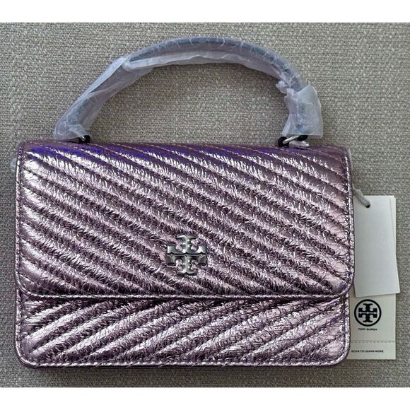 TORY BURCH MINI KIRA MOTO QUILT METALLIC TOP-HANDLE CROSSBODY, SPARKLE PINK - Picture 3 of 12